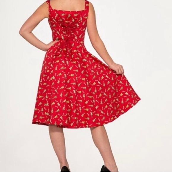 Hearts and Roses Red Lace Up Back Dress with Violins - Picture 3 of 5